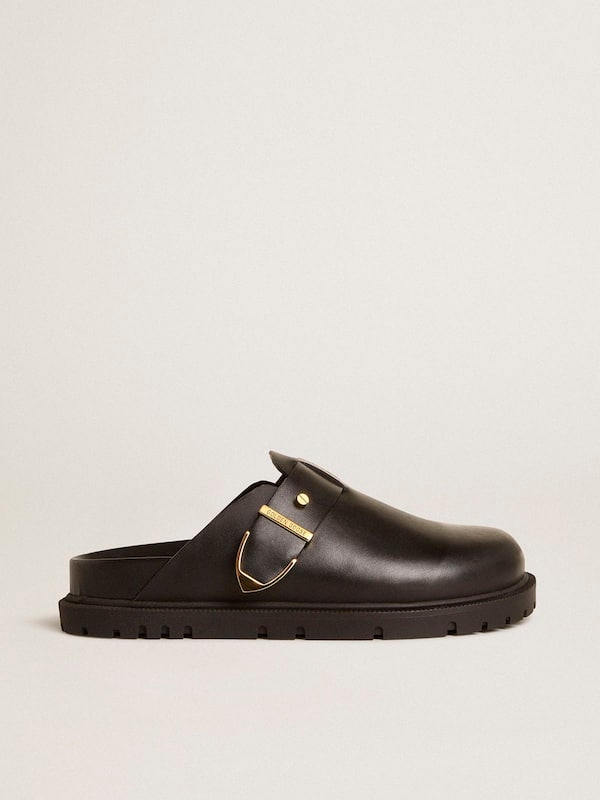 Golden Goose - Women's Lucy Sabot in glossy black leather with gold metal buckle in 