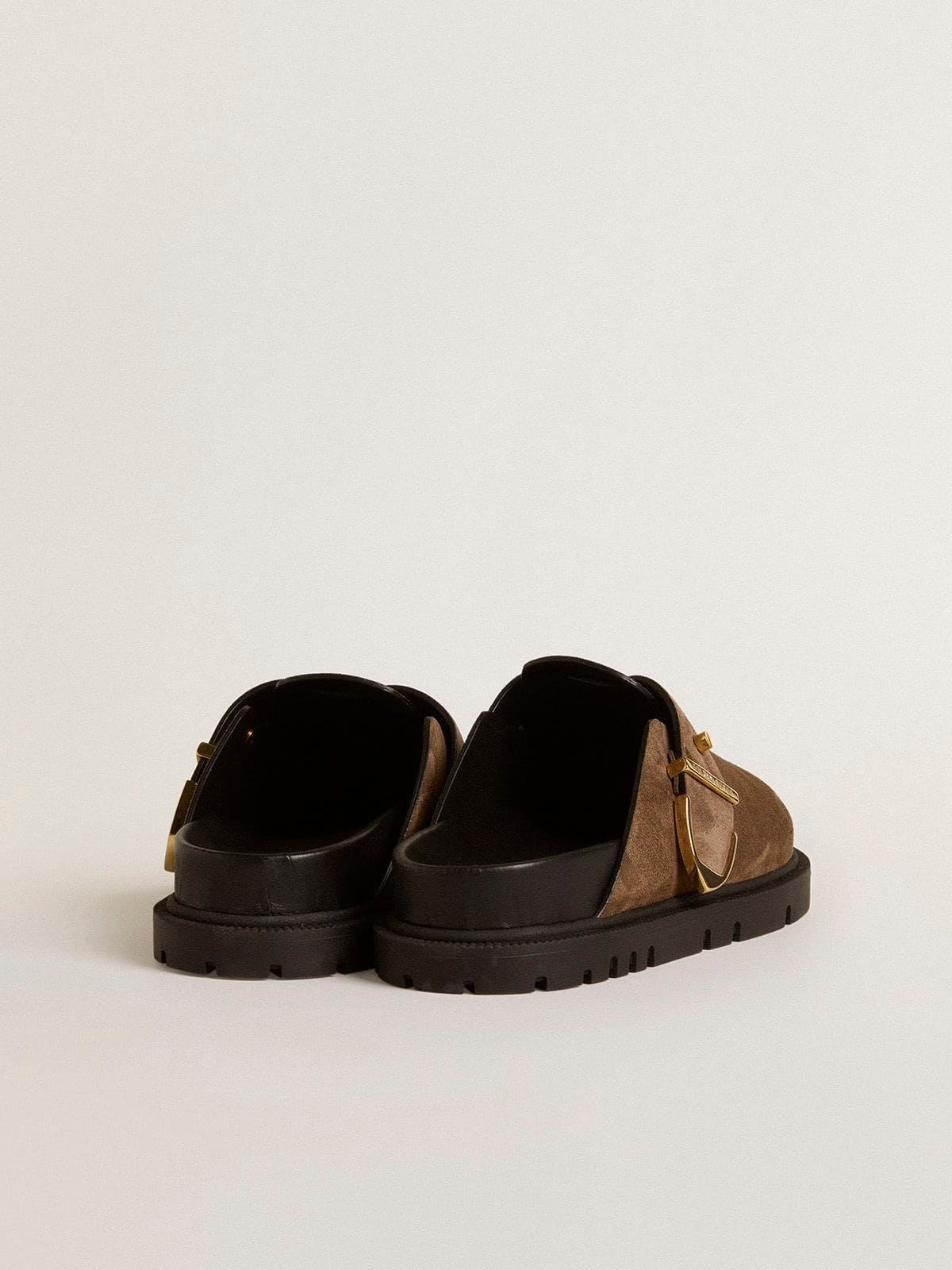 Golden Goose - Women's Lucy Sabot in dove-gray suede with gold metal buckle in 