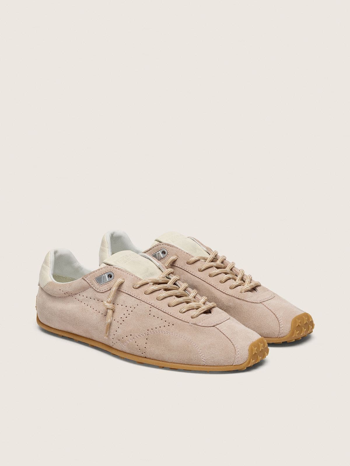 Golden Goose - Marathon Damen aus rosa Suede mit perforiertem Stern und wei&szlig;er Lederferse in 