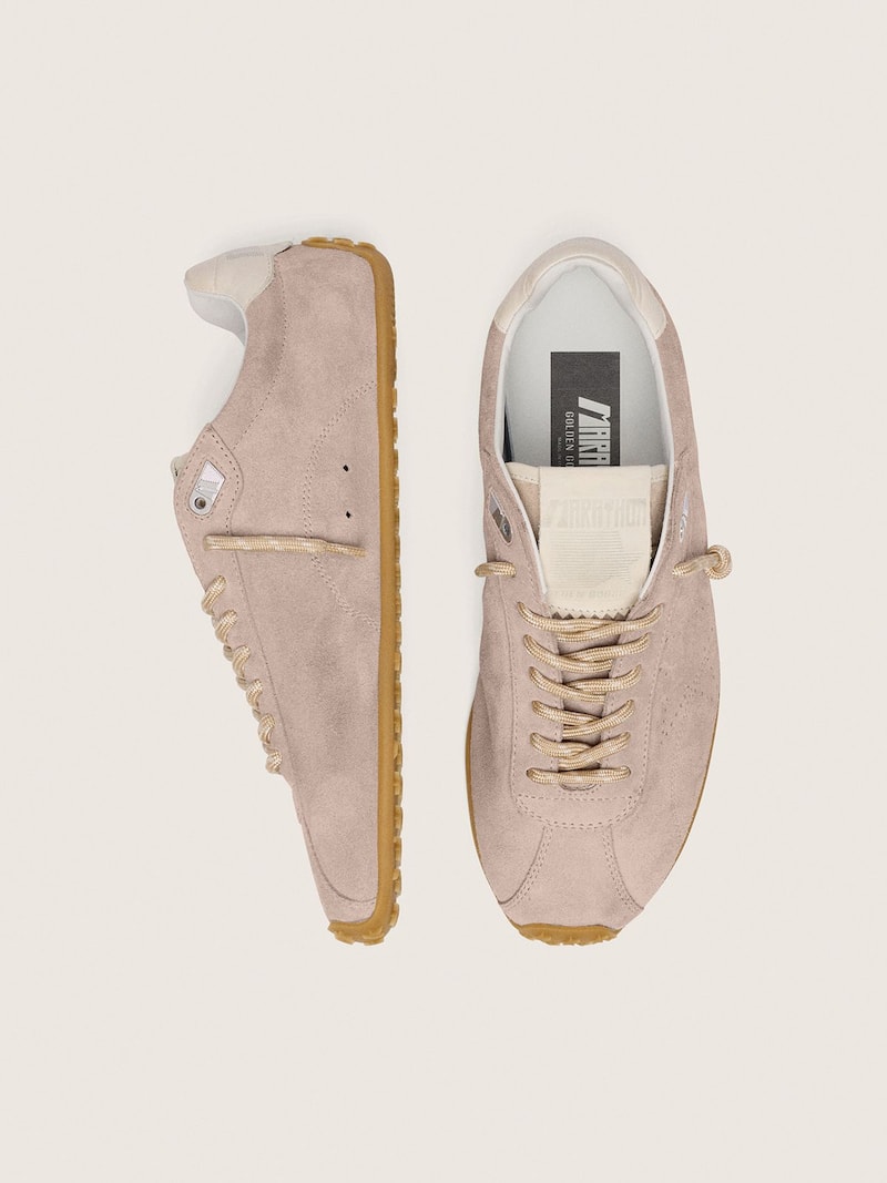 Golden Goose - Marathon Speed Damen aus rosa Suede mit perforiertem Stern und wei&szlig;er Lederferse in 