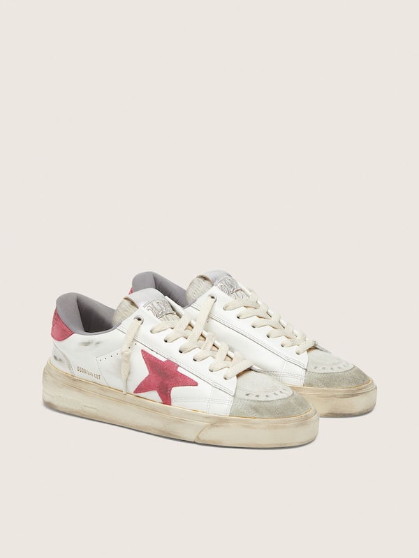 Golden Goose Women&rsquo;s Stardan in white leather with fuchsia star Stardan pink woman