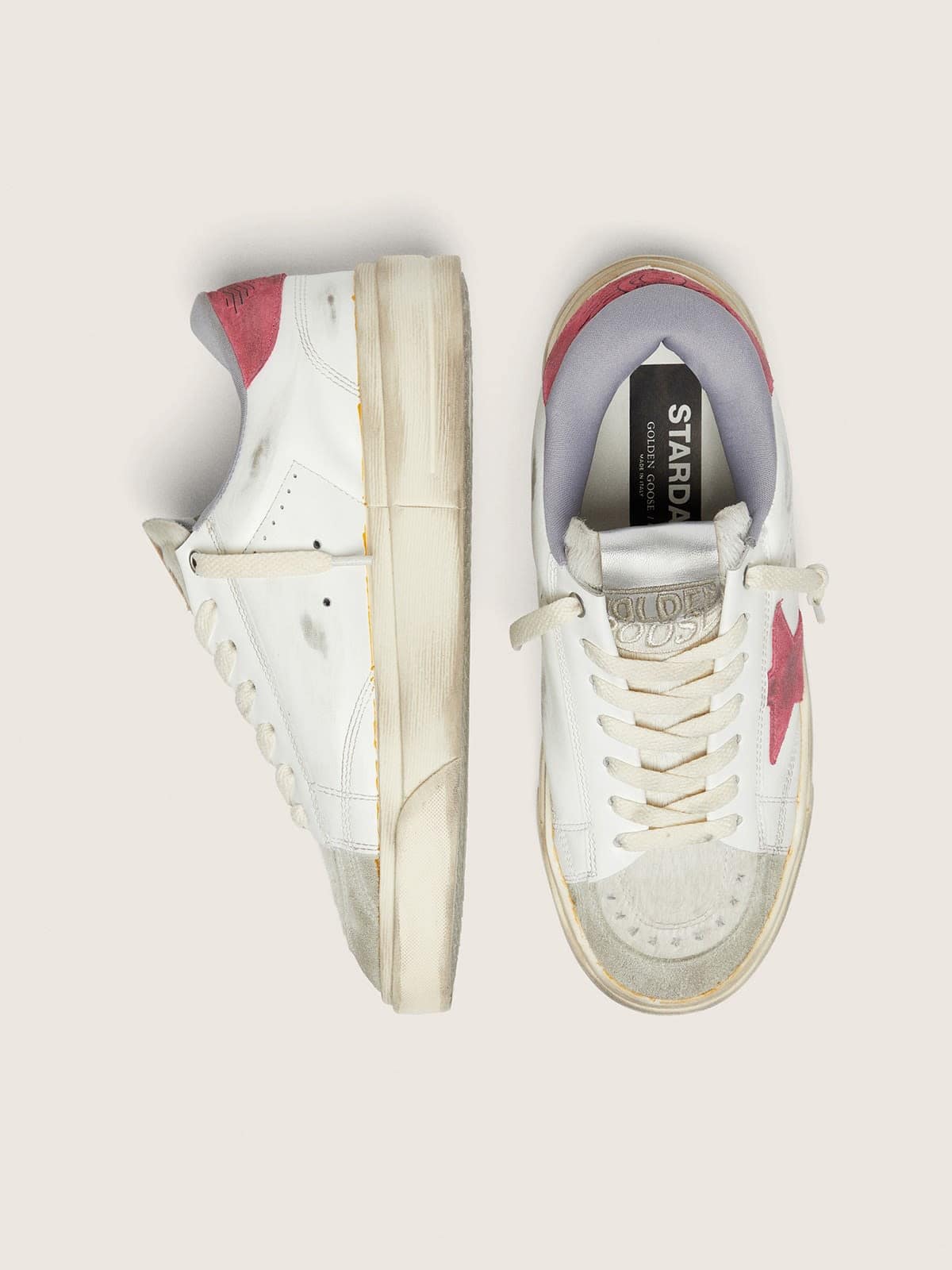 Golden Goose Stardan Damen aus wei&szlig;em Leder mit fuchsiafarbenem Stern Stardan pink woman
