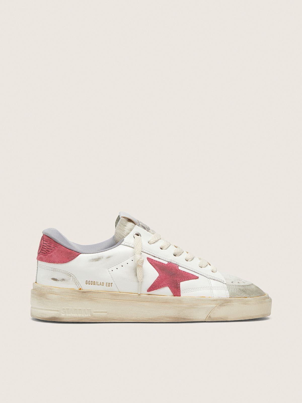 Golden Goose Stardan Damen aus wei&szlig;em Leder mit fuchsiafarbenem Stern Stardan pink woman