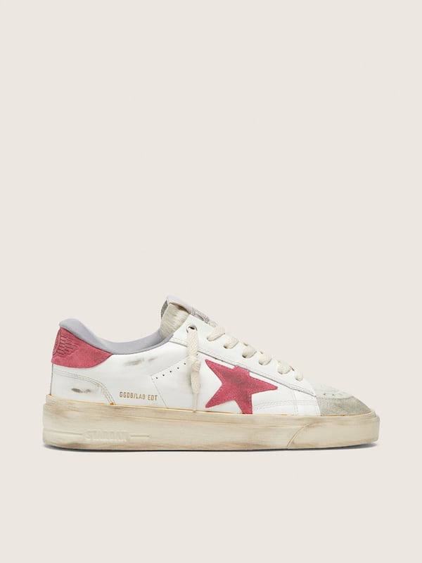 Golden Goose Women&rsquo;s Stardan in white leather with fuchsia star Stardan pink woman