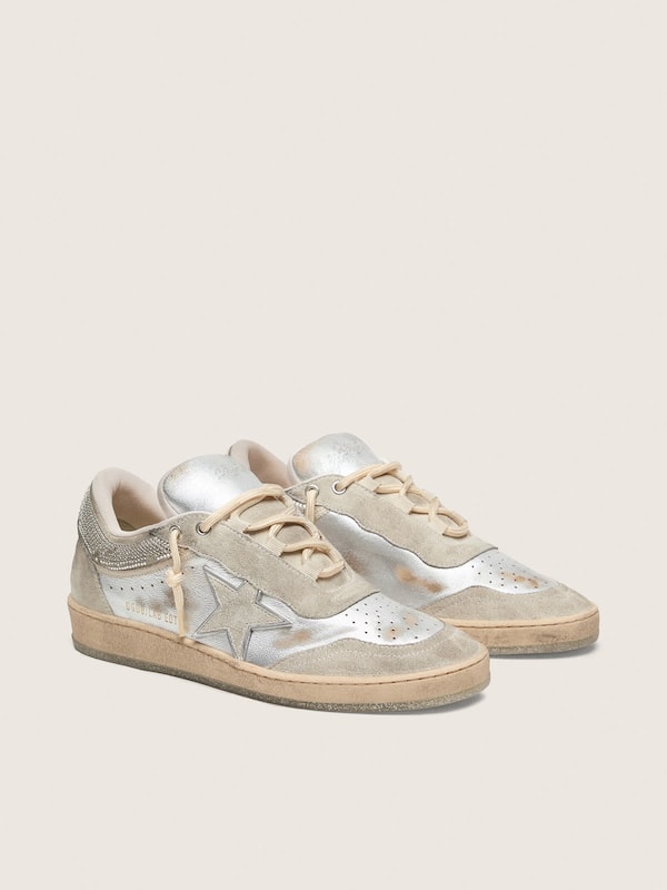 Women's Ball Star in metallic silver leather with light gray star and Swarovski inserts