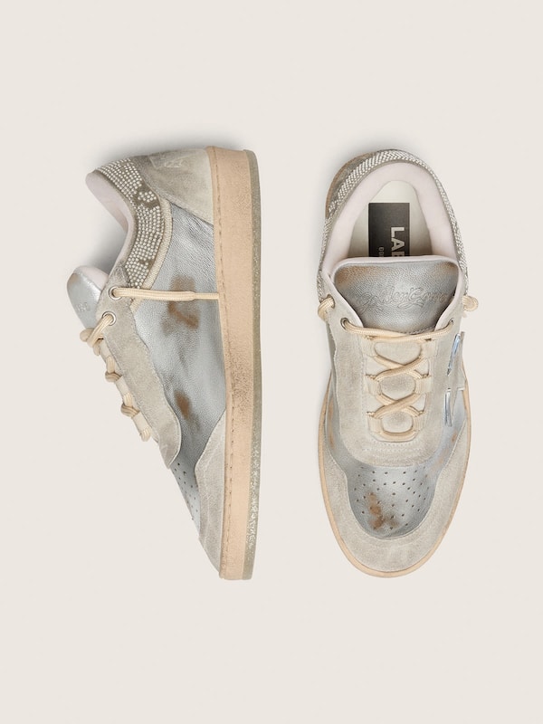 Women's Ball Star in metallic silver leather with light gray star and Swarovski inserts