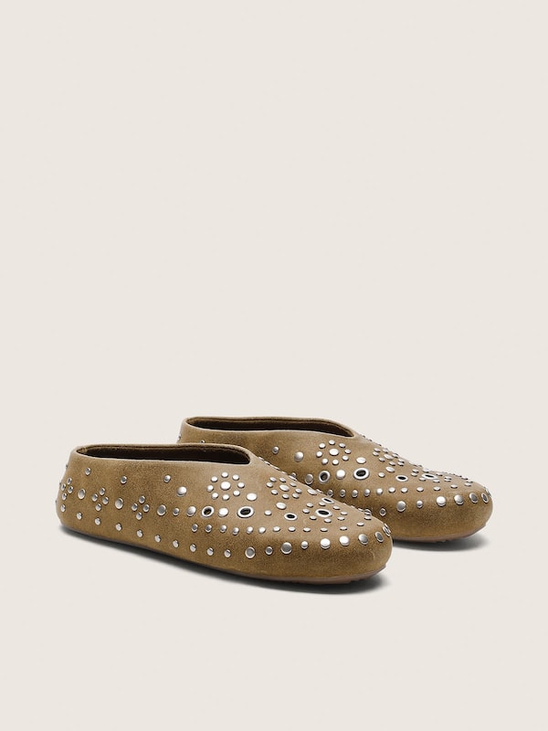 Tierra femme en cuir velours kaki avec cabochons argent&eacute;s