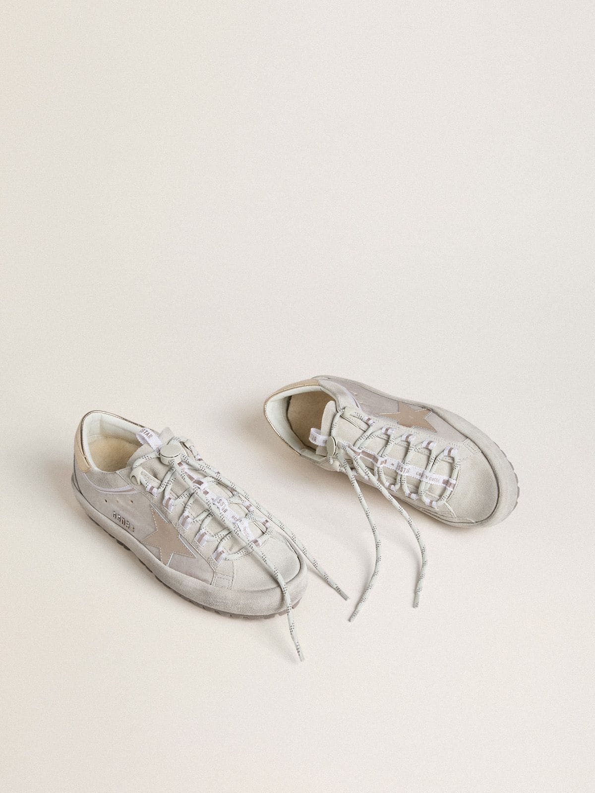 Super-Star Ski Donna in nylon grigio chiaro con stella e talloncino in pelle laminata