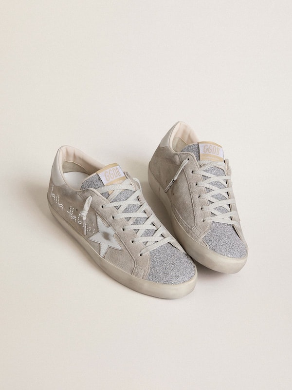 Women&rsquo;s Super-Star LTD in gray suede with laminated leather star and Swarovski crystal tongue