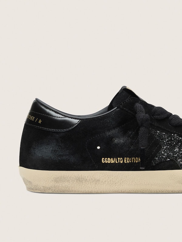 Golden Goose - Women's Super-Star LTD in black suede with black glitter star and black leather heel tab in 