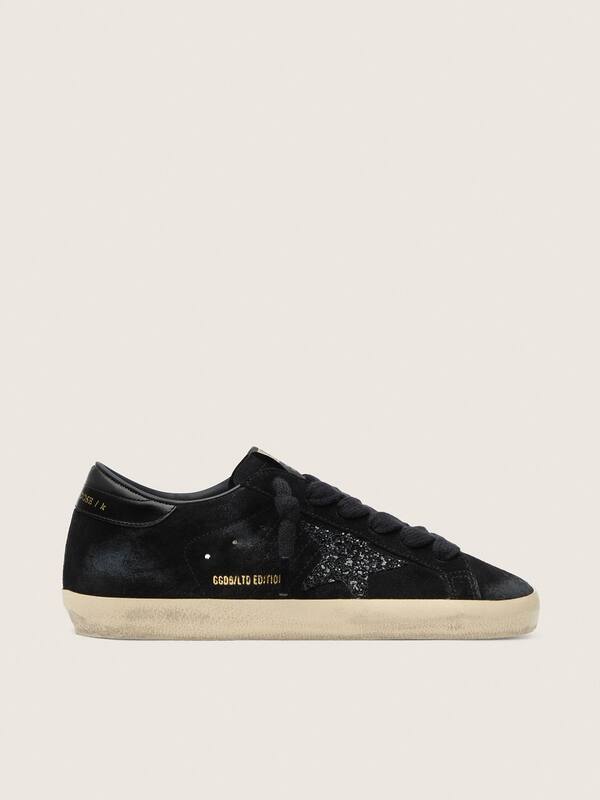 Golden Goose - Women's Super-Star LTD in black suede with black glitter star and black leather heel tab in 