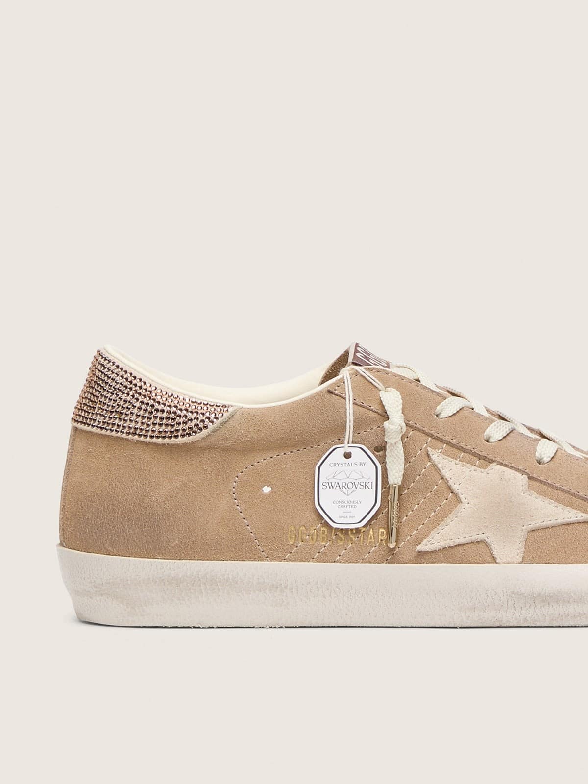 Golden Goose - Super-Star donna in suede beige con stella color perla e Swarovski bronzo in 