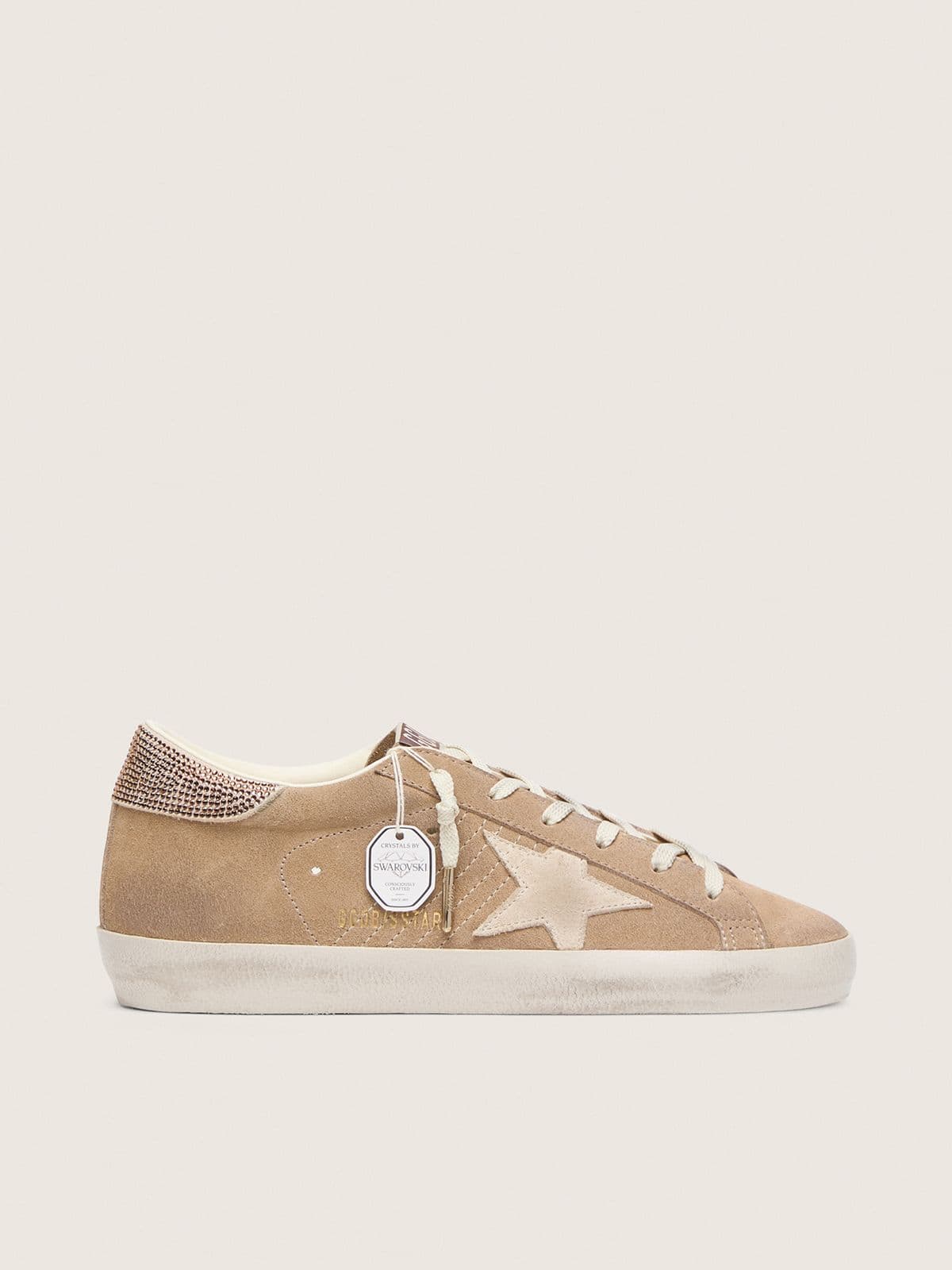 Golden Goose - Super-Star donna in suede beige con stella color perla e Swarovski bronzo in 