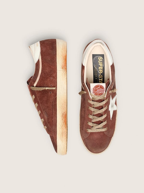 Women&rsquo;s Super-Star in rust suede with metallic platinum leather star