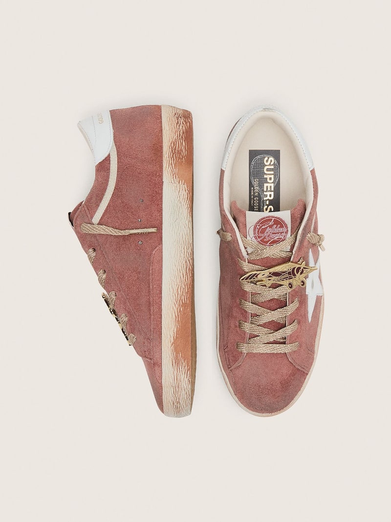 Golden Goose - Women&rsquo;s Super-Star LTD in rust suede with metallic platinum leather star in 