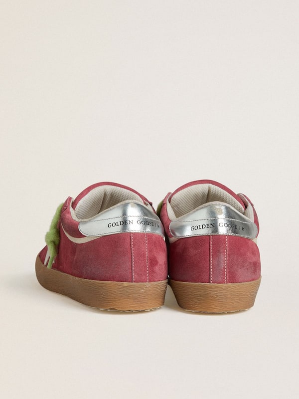 Golden Goose - Women&rsquo;s Super-Star in red suede with white leather star and silver leather heel tab in 