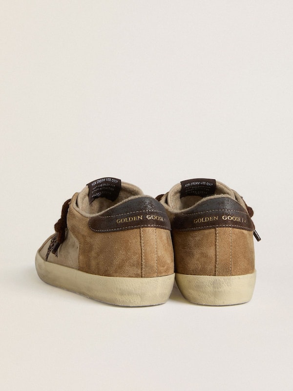 Golden Goose - Women's Super-Star in beige and brown suede with brown glitter star in 
