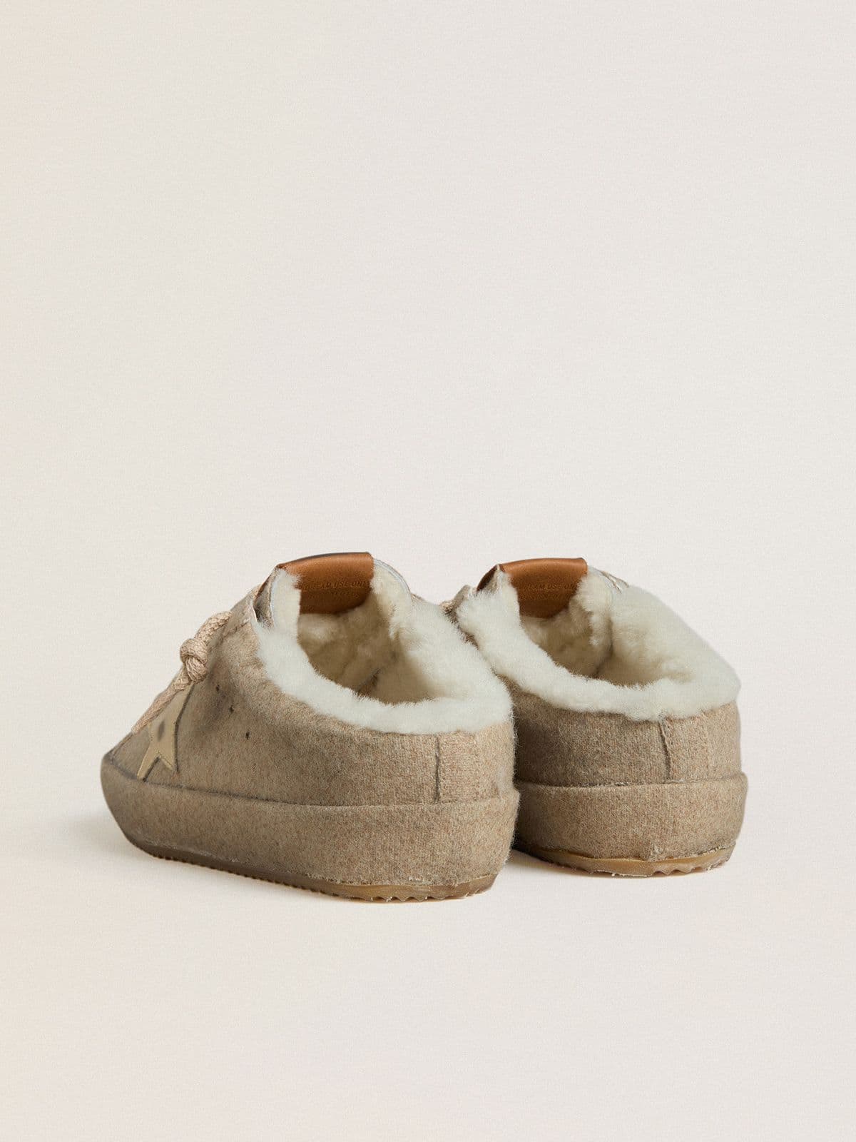 Golden Goose - Women's Super-Star Sabots in wool with shearling lining and gold metallic star in 