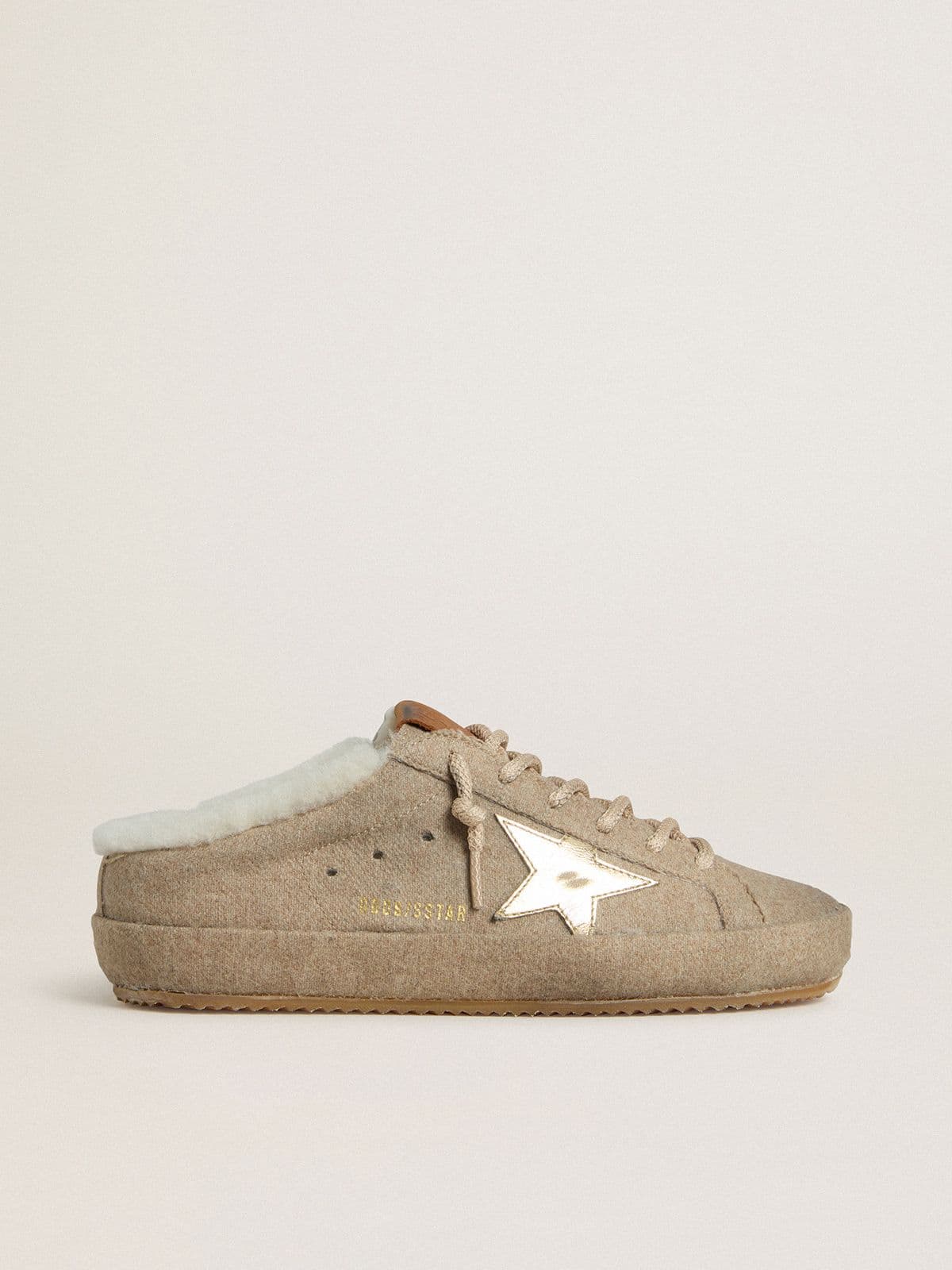 Golden Goose - Women's Super-Star Sabots in wool with shearling lining and gold metallic star in 