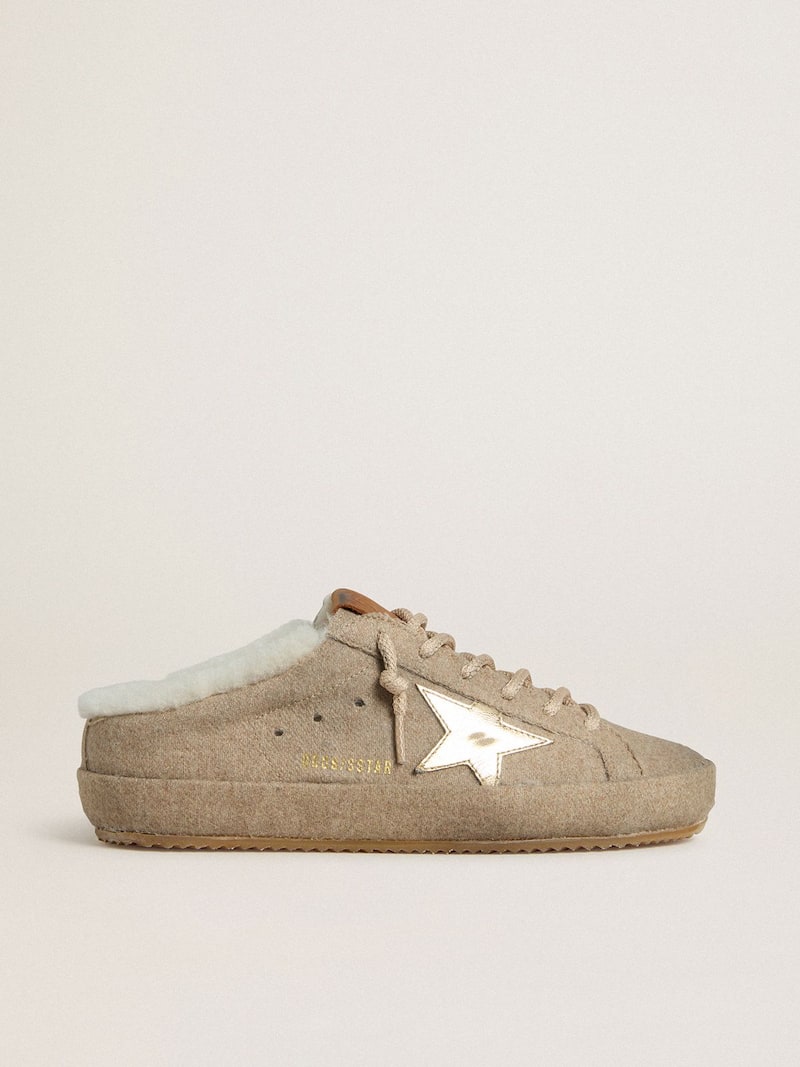 Women's Super-Star Sabots in wool with shearling lining and gold metallic star