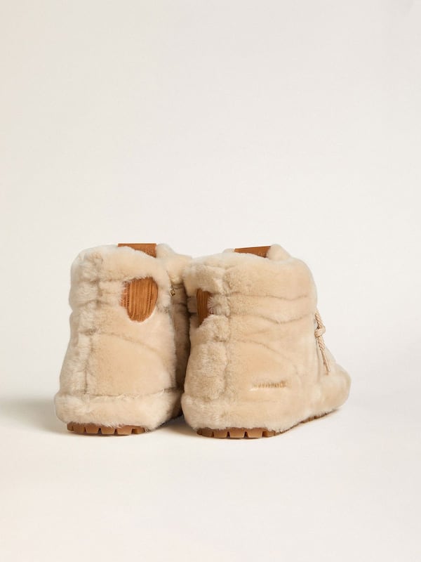 Golden Goose - Francy de Mujer de shearling color beige con estrella de piel marr&oacute;n in 