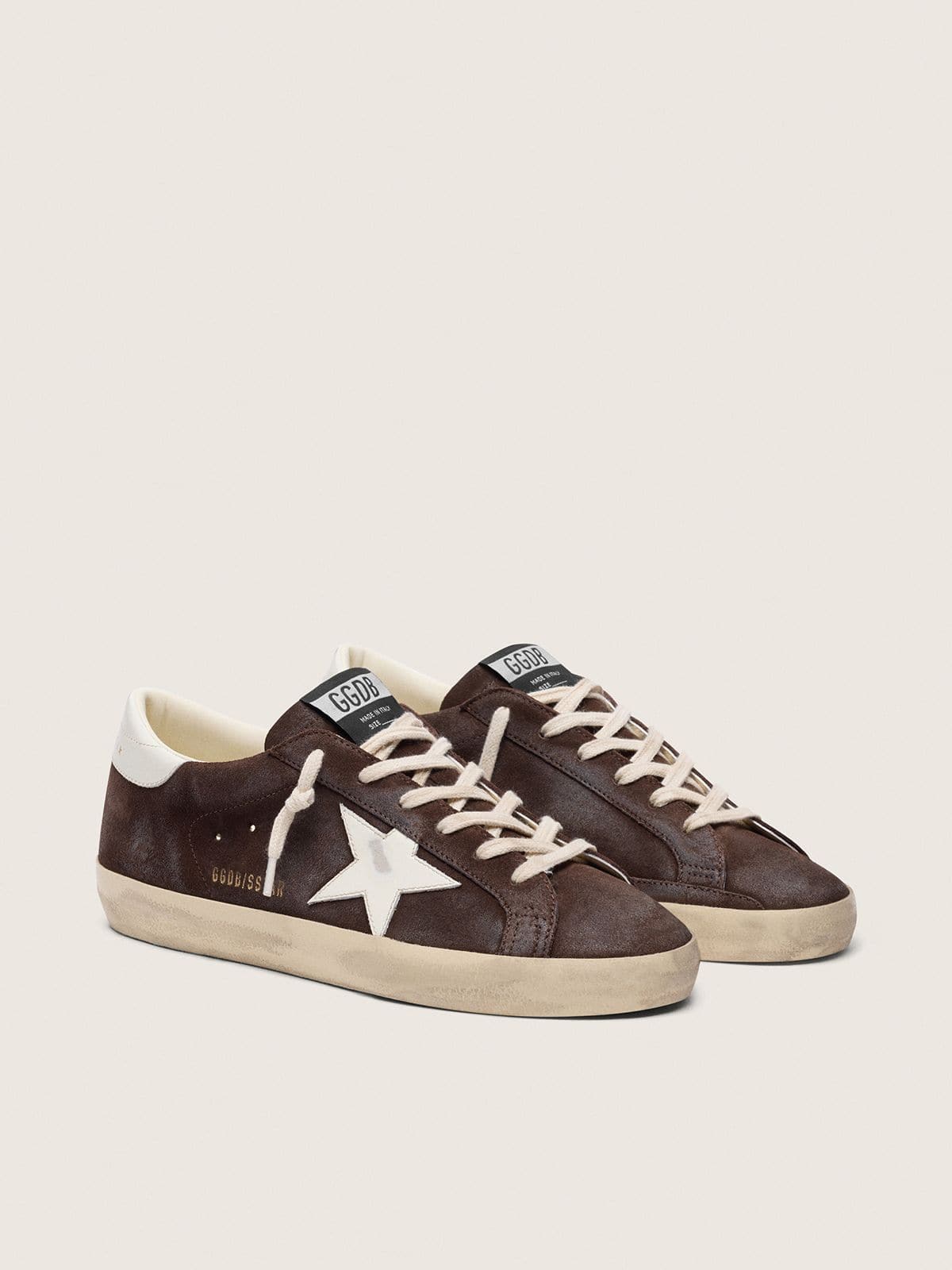 Super-Star femme en cuir velours marron avec &eacute;toile blanche