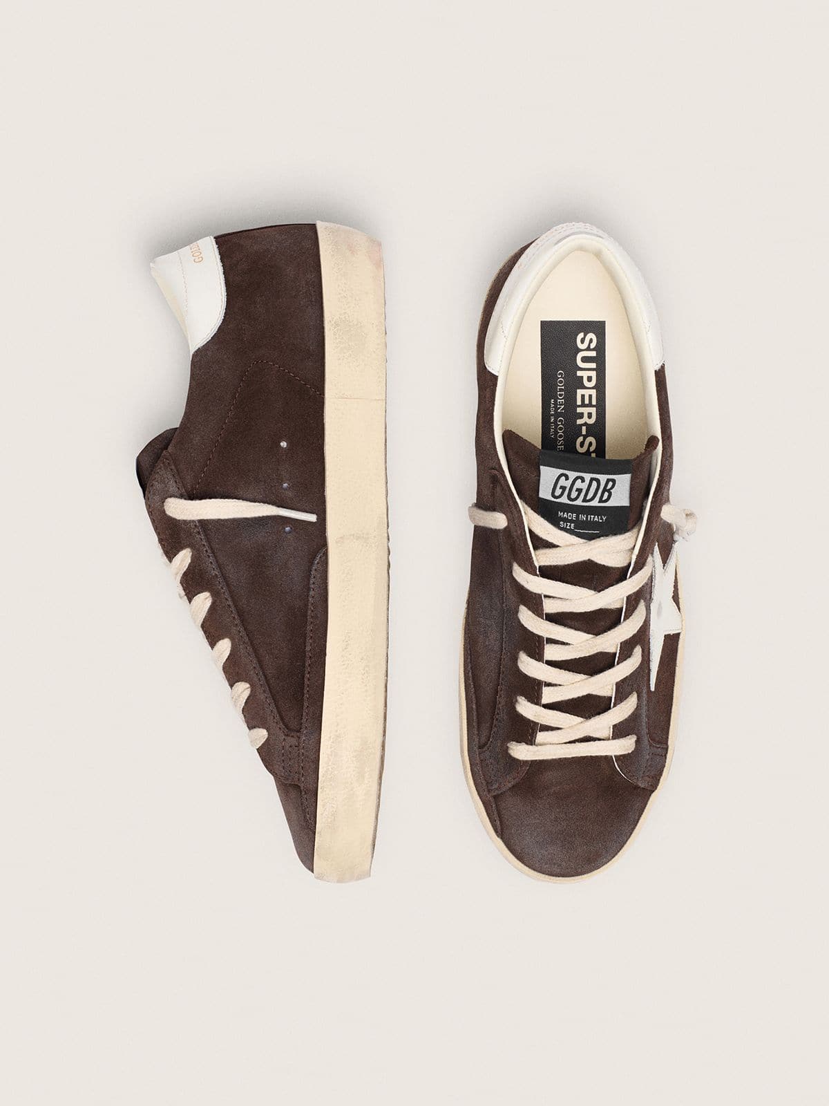 Super-Star femme en cuir velours marron avec &eacute;toile blanche