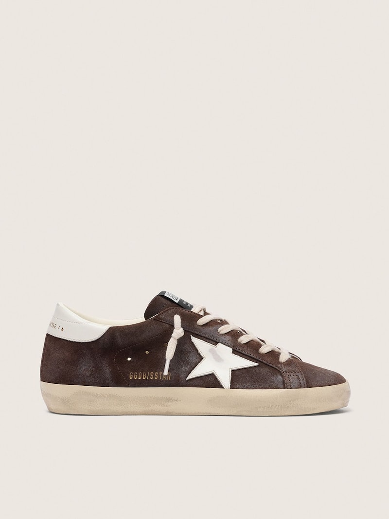 Super-Star femme en cuir velours marron avec &eacute;toile blanche