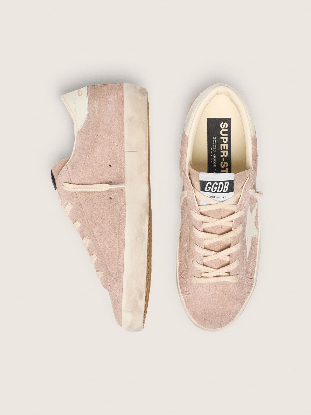 Golden Goose - Super-Star donna in suede rosa cipria con stella bianca in 