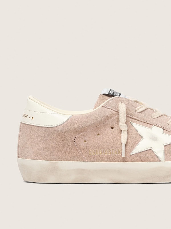 Golden Goose - Super-Star donna in suede rosa cipria con stella bianca in 