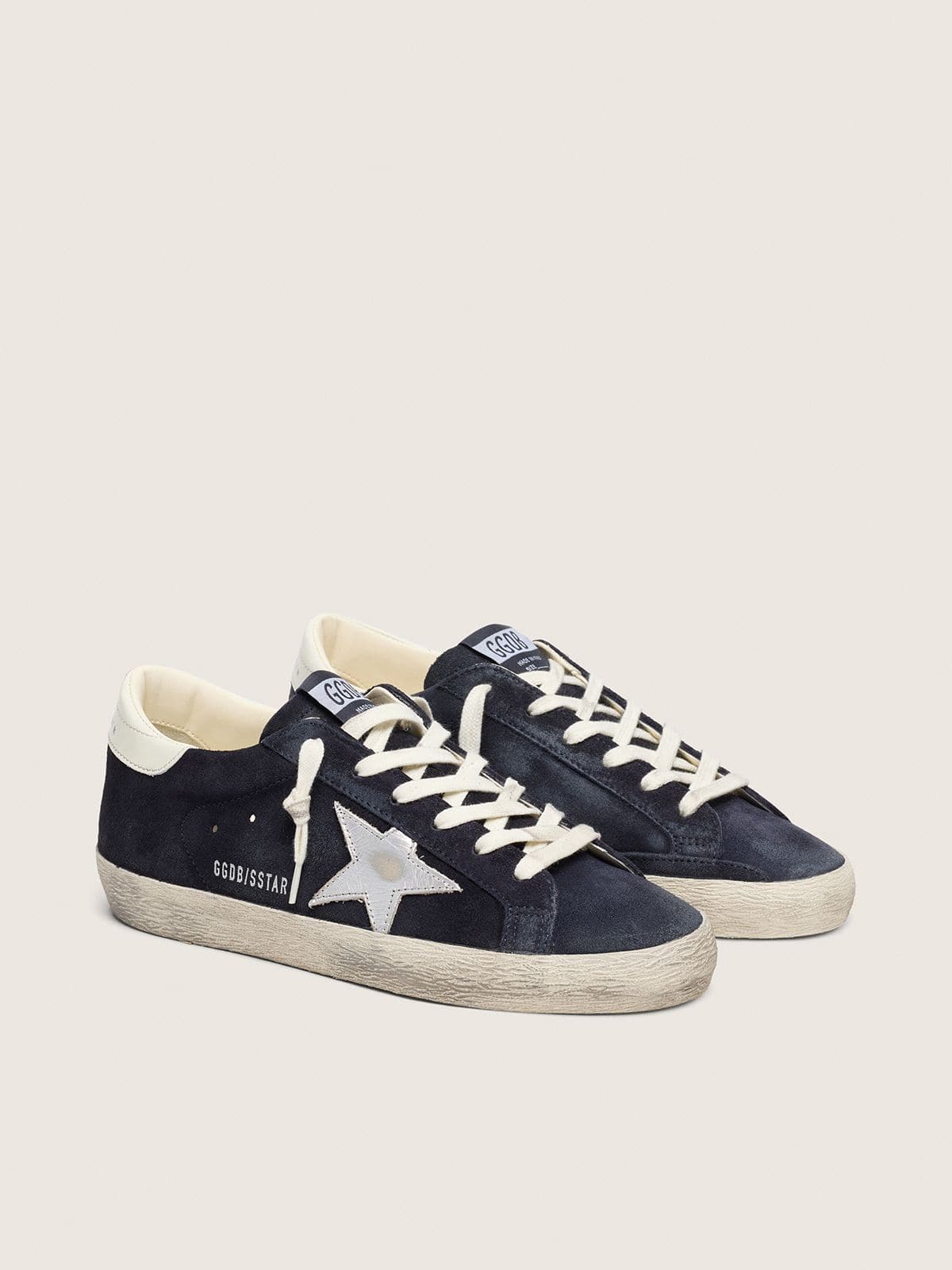 Super-Star Damen aus marineblauem Rauleder mit silberfarbenem Stern
