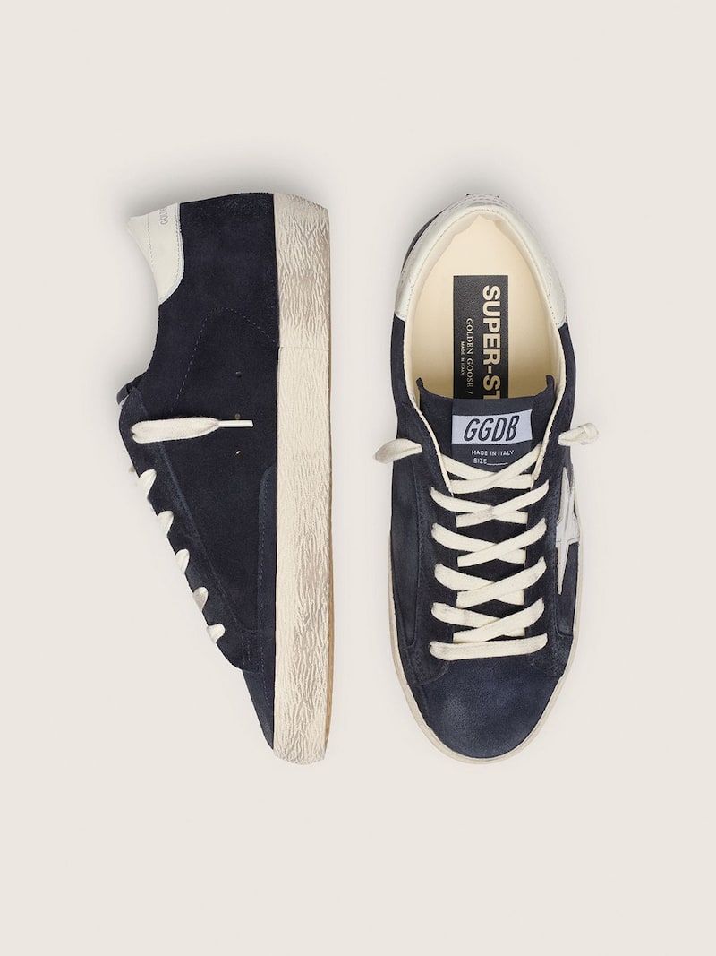 Golden Goose - Super-Star Damen aus marineblauem Rauleder mit silberfarbenem Stern in 