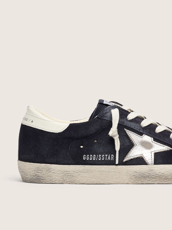 Golden Goose Women&rsquo;s Super-Star in navy blue suede with silver star Super-Star blue woman
