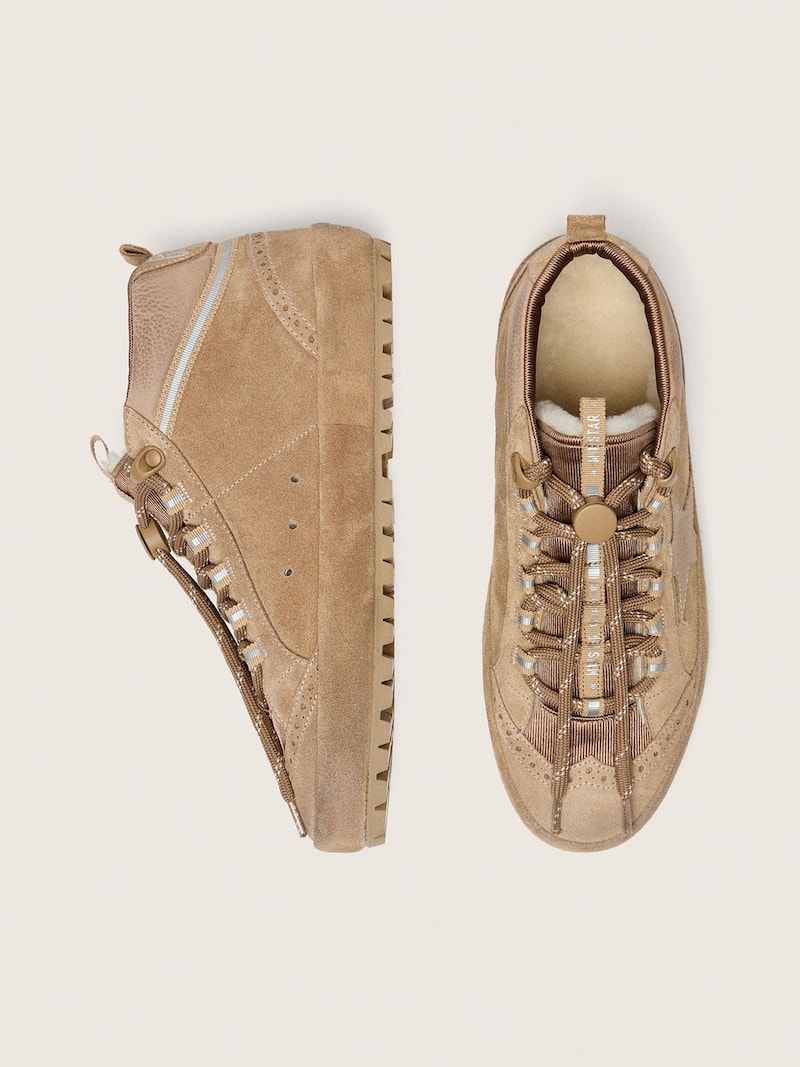 Golden Goose - Women's Mid Star Ski in caramel suede with nubuck star and suede heel tab in 