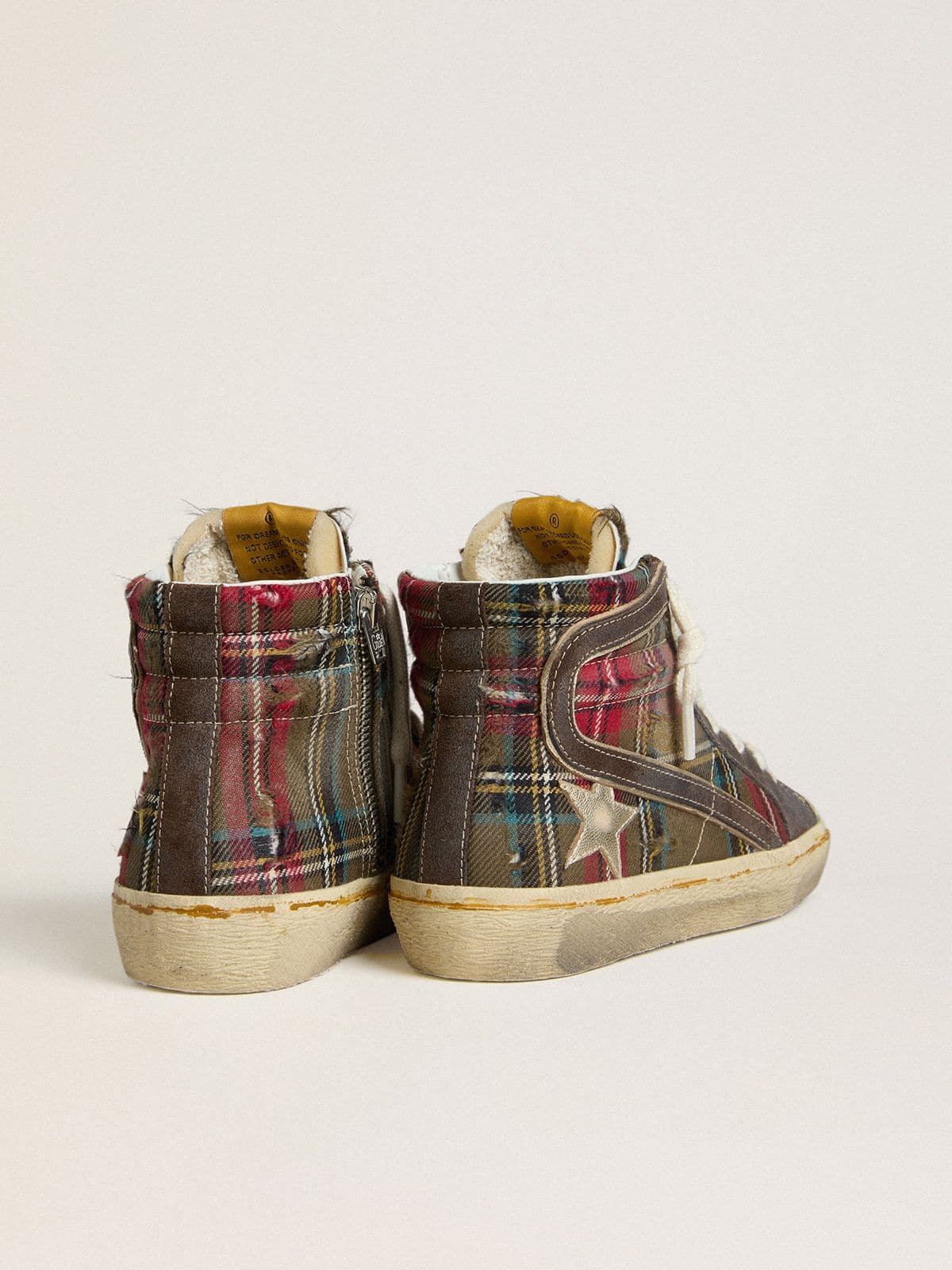 Golden Goose - Women's Slide in red tartan with silver nappa leather star and black suede flash in 