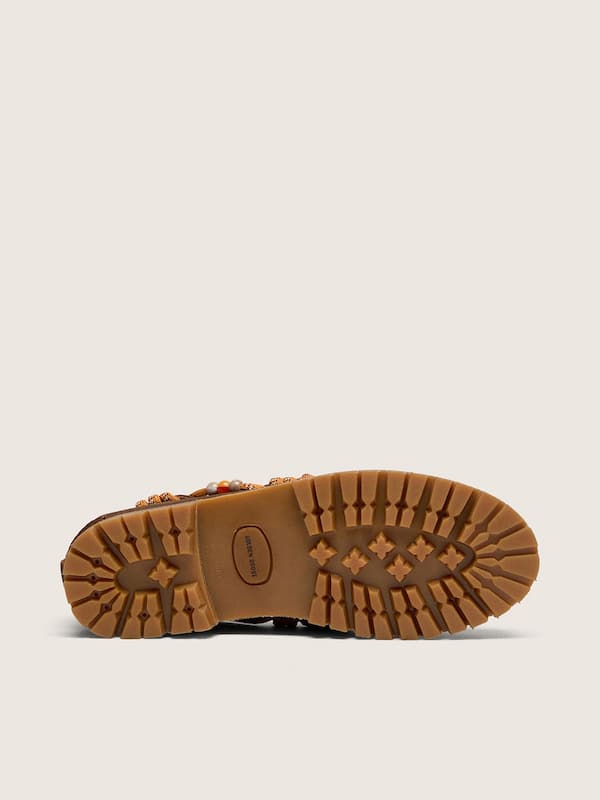 Golden Goose - Mocassino Cruise Donna in suede cerato marrone con laccio trekking tortora in 