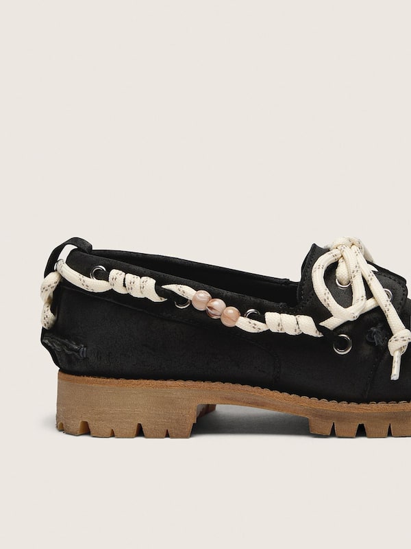 Golden Goose - Women's Cruise loafers in black waxed suede with black hiking laces in 