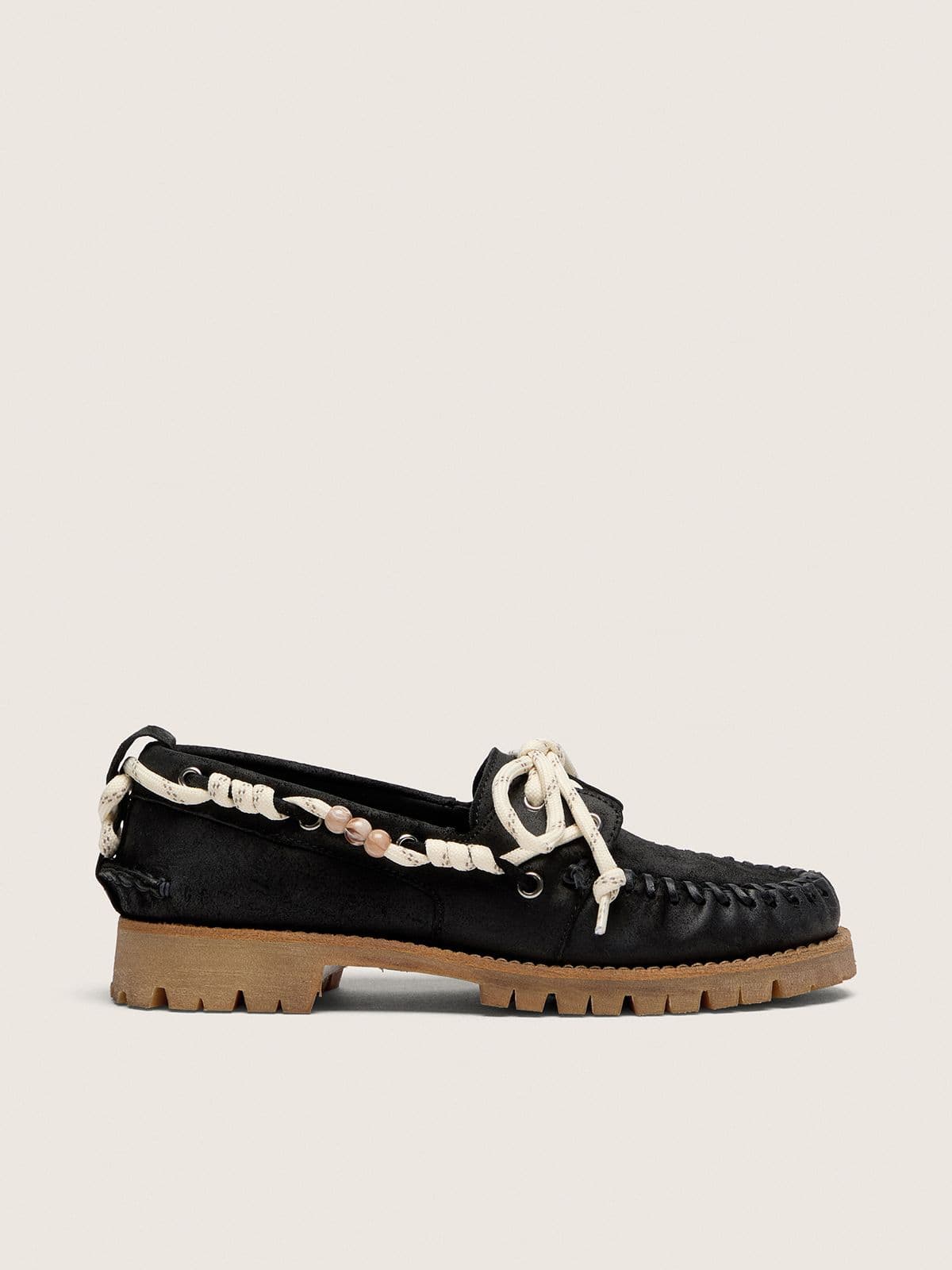 Golden Goose - Women's Cruise loafers in black waxed suede with black hiking laces in 