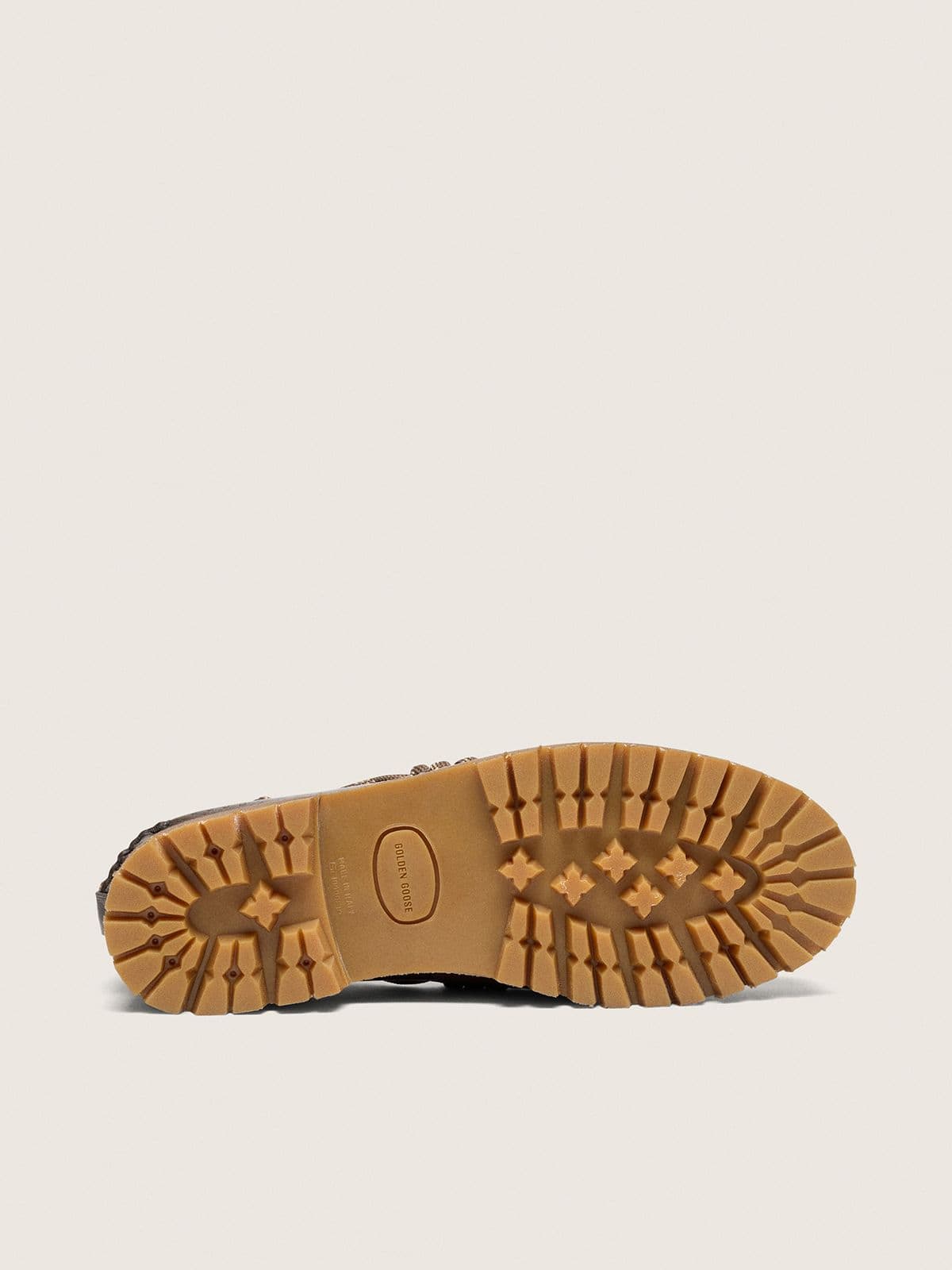 Golden Goose - Women&rsquo;s Cruise loafers in dark green leather with dove-gray hiking laces and raised floral motif in 