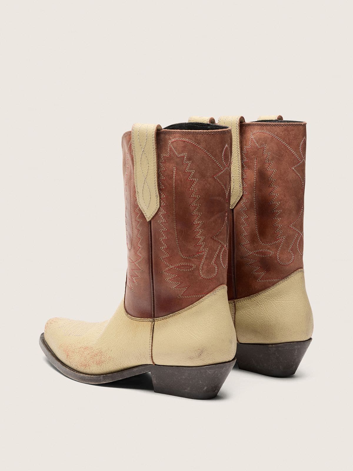 Bottes basses Wish Star pour femme en cuir beige et marron avec broderies