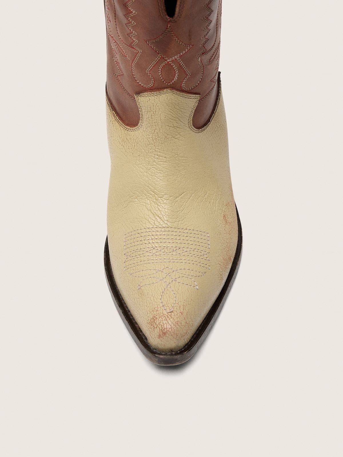 Golden Goose - Women&rsquo;s Wish Star low boots in beige and brown leather with embroidery in 