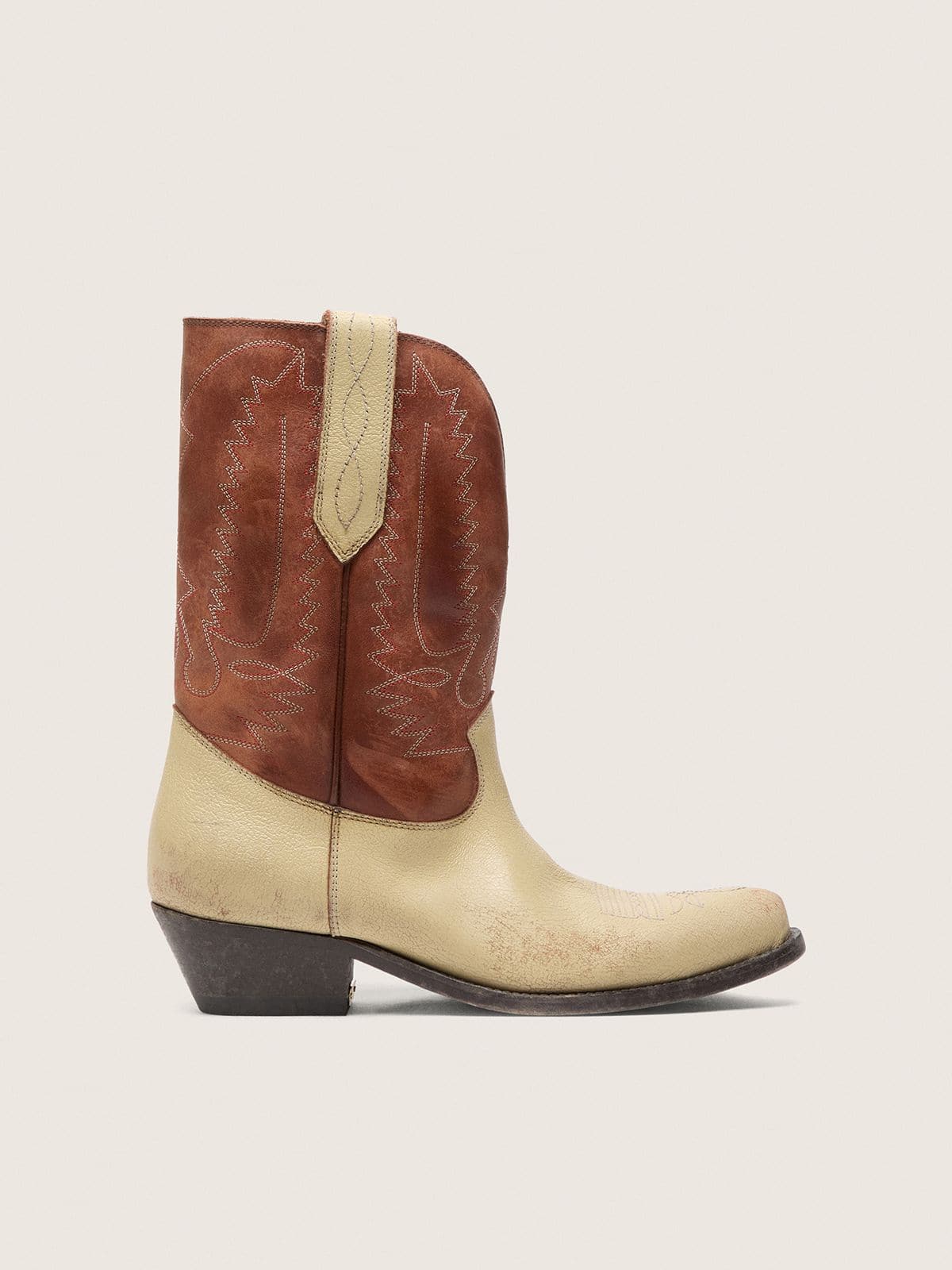 Golden Goose - Women&rsquo;s Wish Star low boots in beige and brown leather with embroidery in 