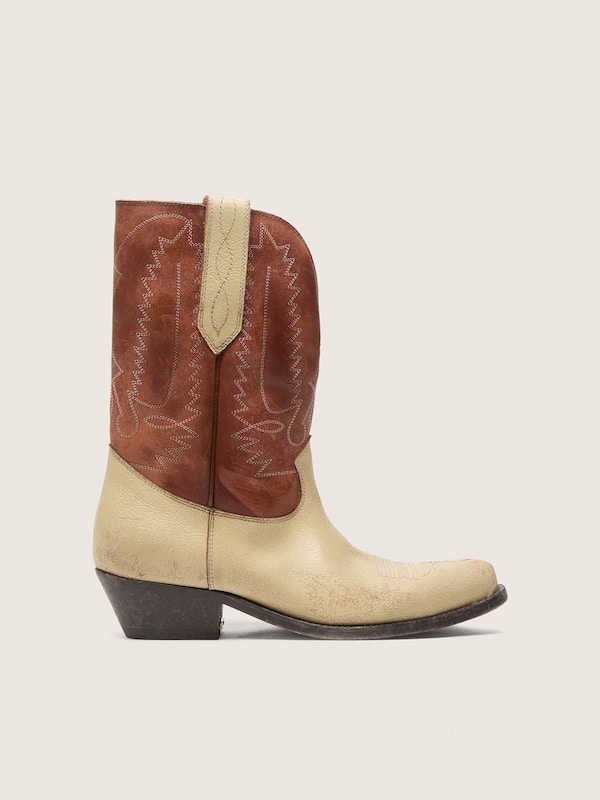 Golden Goose - Women&rsquo;s Wish Star low boots in beige and brown leather with embroidery in 