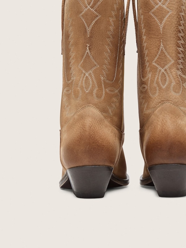 Golden Goose - Bottes basses Wish Star en cuir velours tabac avec talon in 