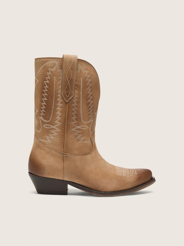 Golden Goose - Bottes basses Wish Star en cuir velours tabac avec talon in 