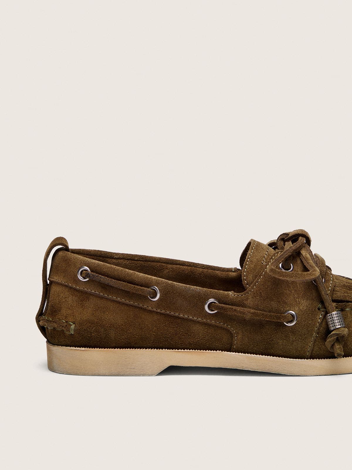 Golden Goose - Mocassino Cruise Donna in suede kaki con frangia e perline multicolor in 