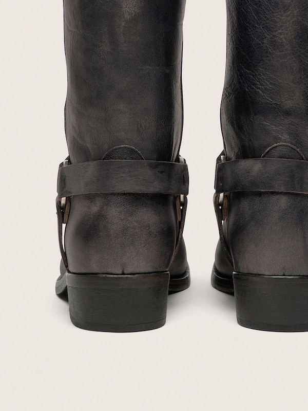 Golden Goose - Women's high Biker boots in black leather with strap and silver-colored buckle in 