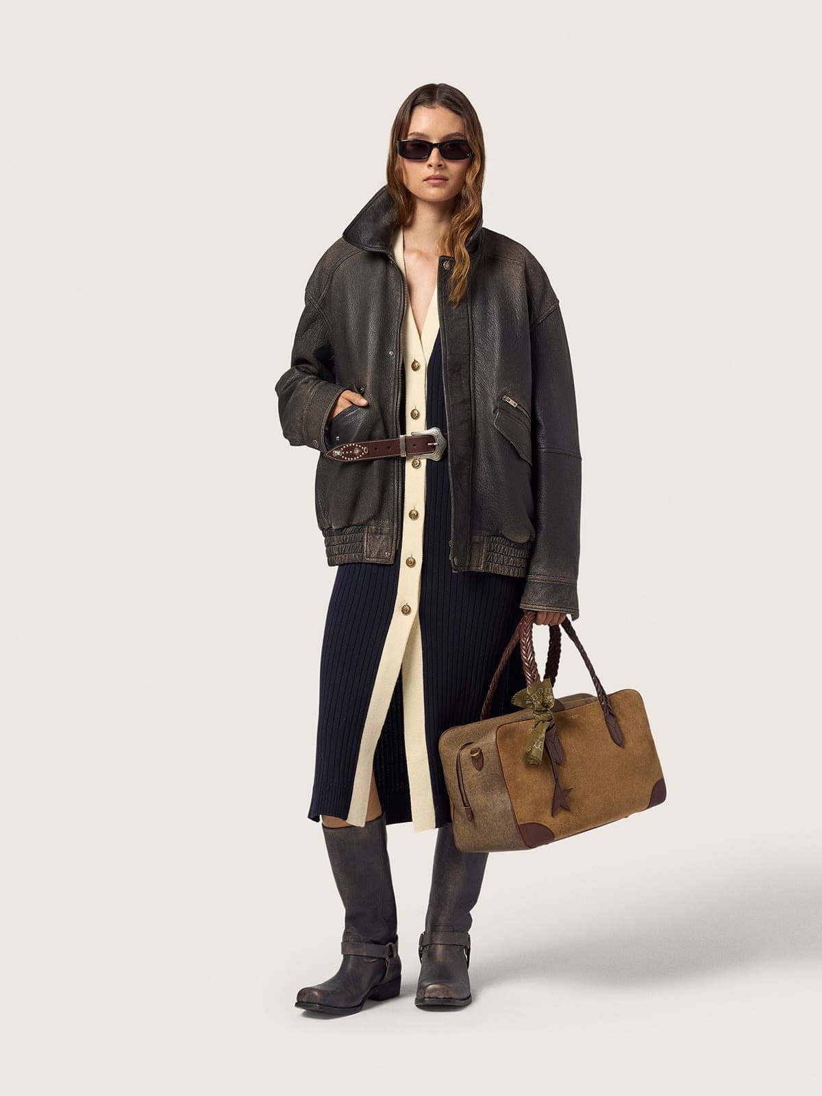 Golden Goose - Botas Biker altas de mujer de piel negra con correa y hebilla color plateado in 