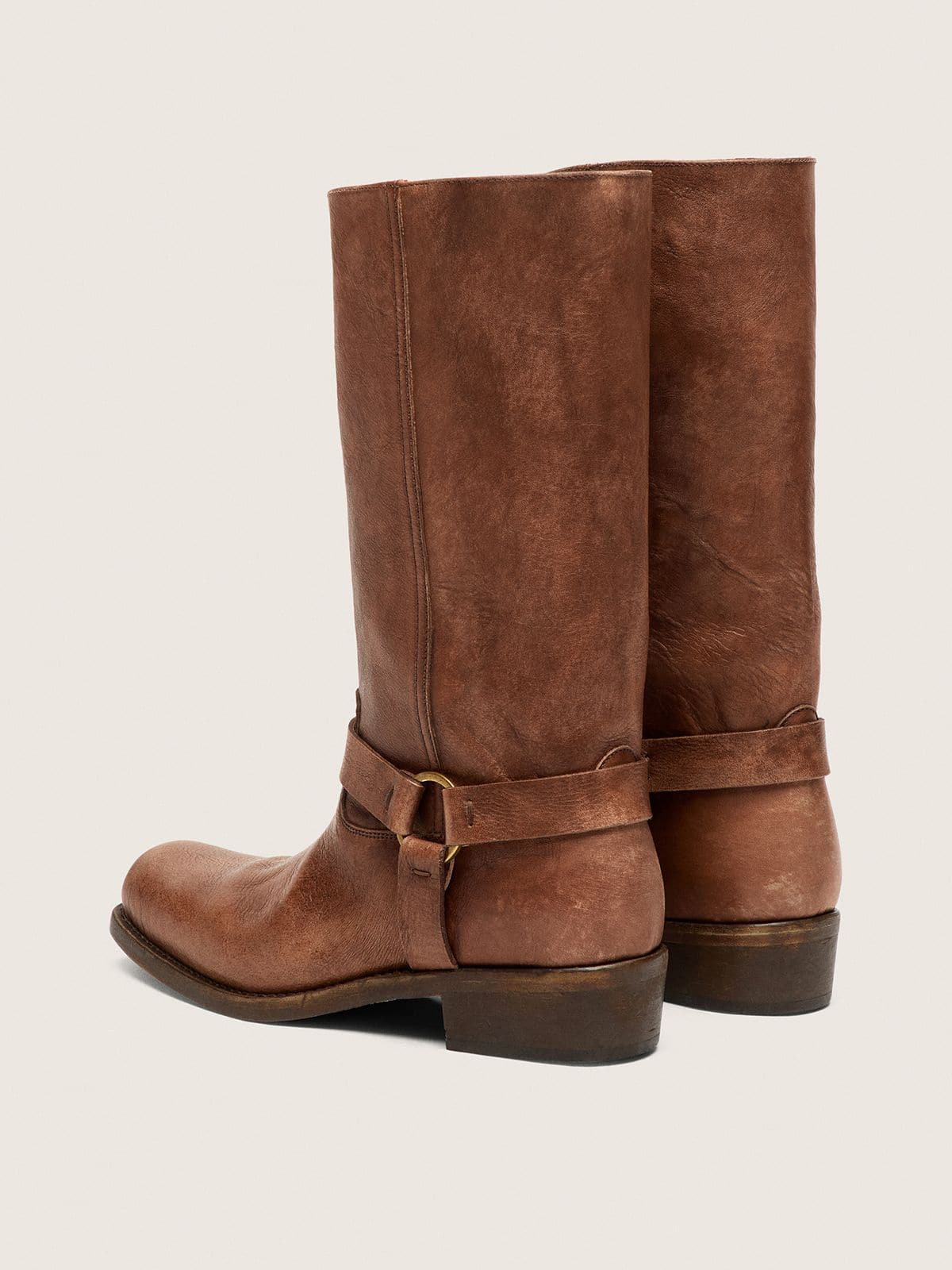 Golden Goose - Botas Biker de cano alto Femininas de couro marrom com tira e fivela ouro velho in 