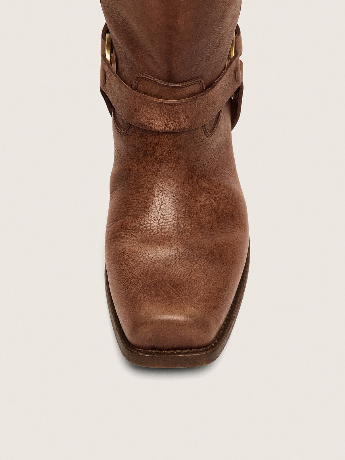 Golden Goose - Botas Biker de cano alto Femininas de couro marrom com tira e fivela ouro velho in 